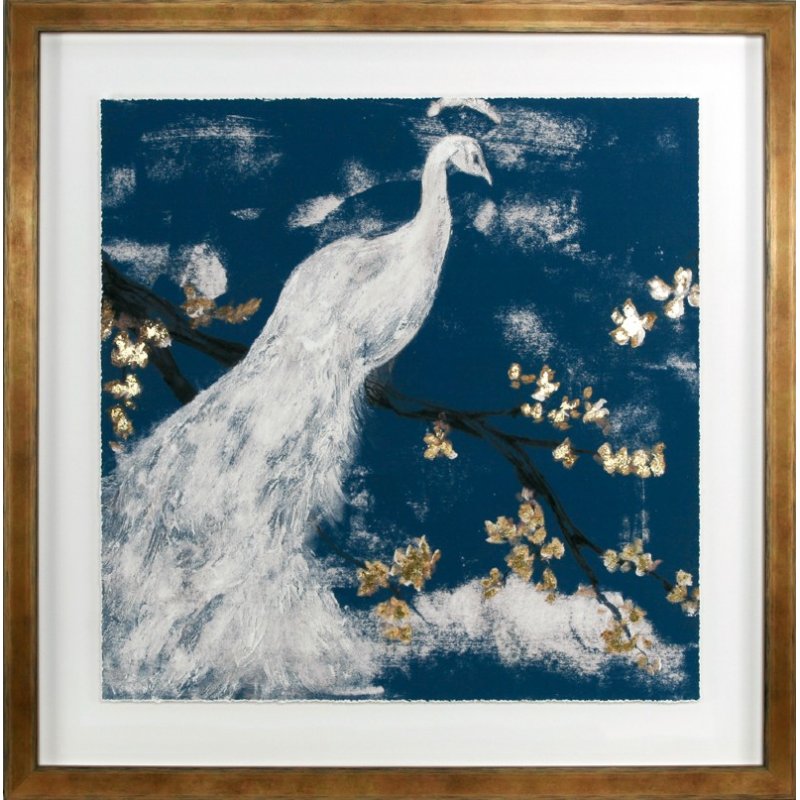 Camelot White Peacock on Indigo I Picture